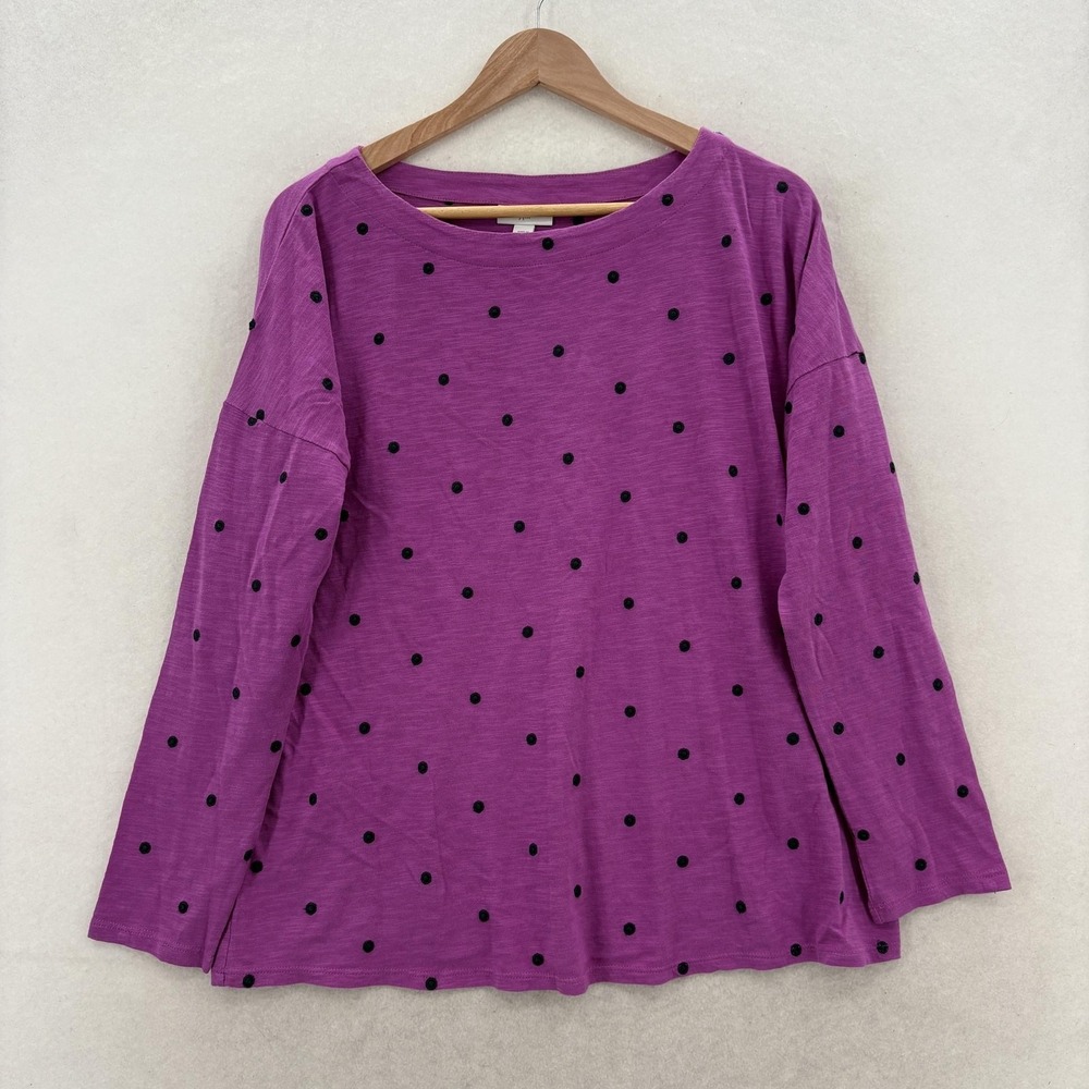 J Jill Shirt Womens Medium Purple Polka Dot Boat Neck Long Sleeve Cotton NWT NWT